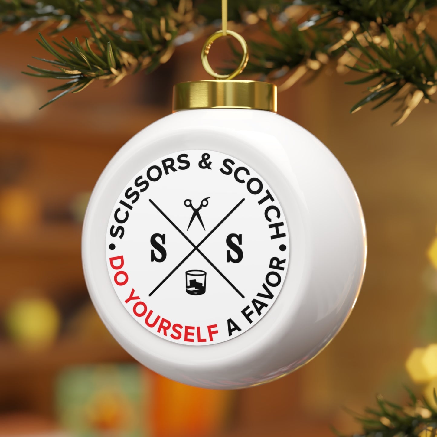 Festive Christmas Ball Ornament - Scissors & Scotch Design